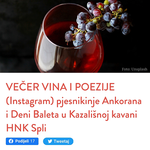 Dalmatinski Portal: VEČER VINA I POEZIJE (Instagram) Pjesnikinje Ankorana I Deni Baleta U Kazališnoj Kavani HNK Split.